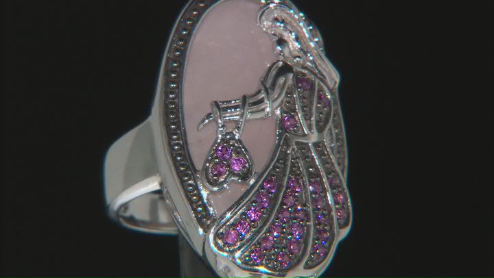 Pink Rose Quartz Rhodium Over Sterling Silver Ring 0.29ctw Video Thumbnail