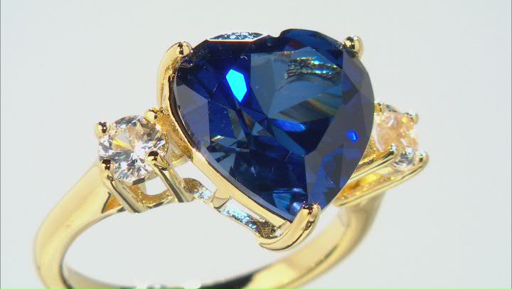 Blue Lab Created Sapphire 18k Yellow Gold Over Sterling Silver Ring 7.53ctw Video Thumbnail