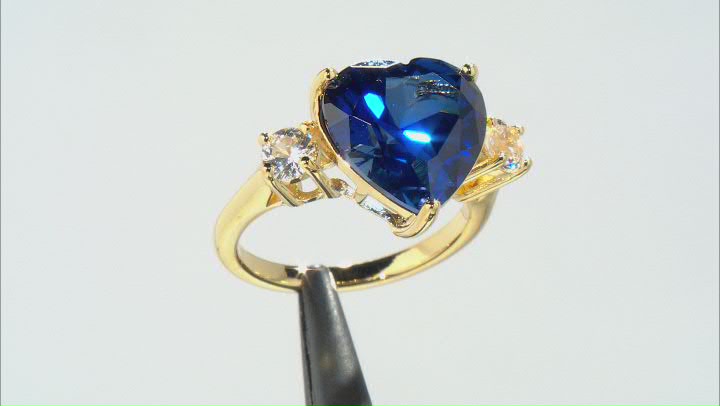 Blue Lab Created Sapphire 18k Yellow Gold Over Sterling Silver Ring 7.53ctw Video Thumbnail