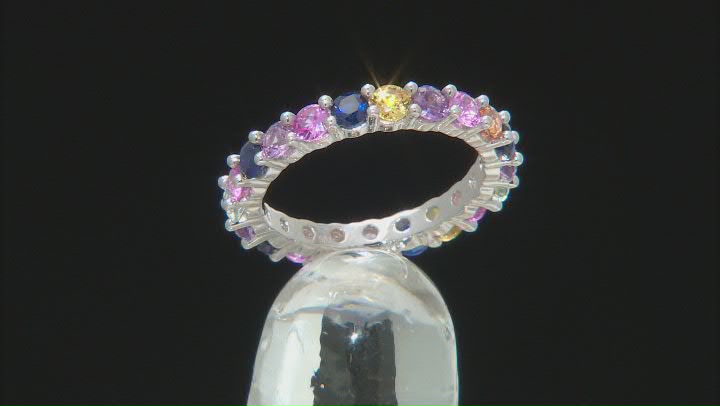 Multi-Color Lab Created Sapphire Rhodium Over Sterling Silver Ring 2.45ctw Video Thumbnail