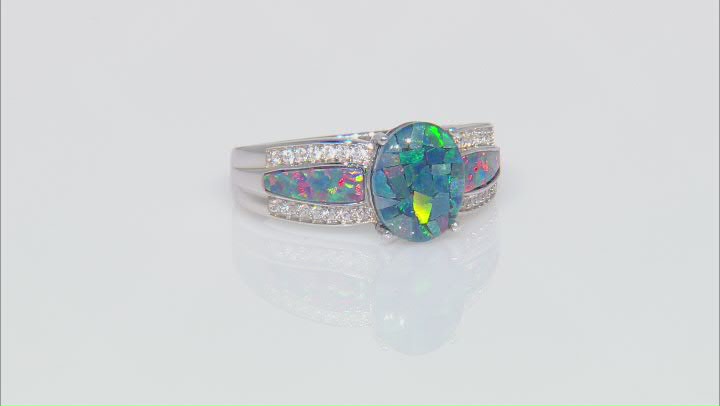 Multi Color Mosaic Opal Triplet Rhodium Over Sterling Silver Ring 0.25ctw Video Thumbnail