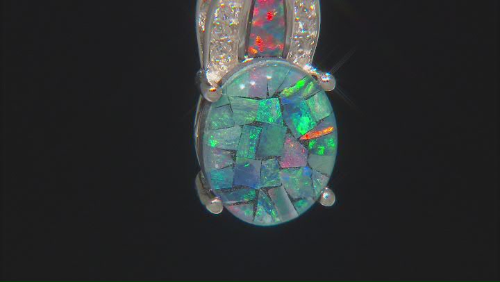 Mutli Color Mosaic Opal Triplet Rhodium Over Silver Pendant With Chain 0.10ctw Video Thumbnail
