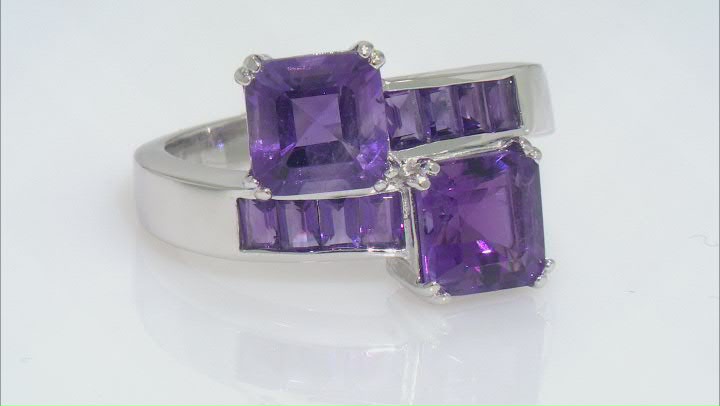 Purple Amethyst Rhodium Over Sterling Silver Bypass Ring 3.21ctw Video Thumbnail