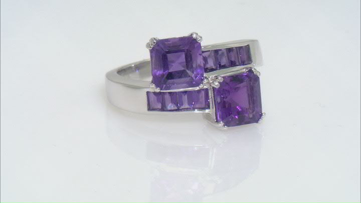 Purple Amethyst Rhodium Over Sterling Silver Bypass Ring 3.21ctw Video Thumbnail