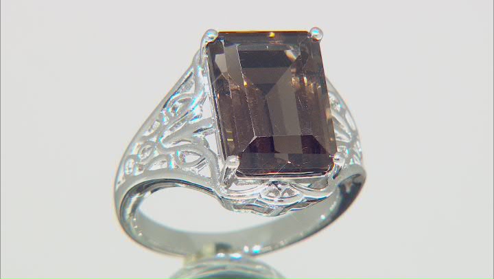 Brown Smoky Quartz Rhodium Over Sterling Silver Solitare Ring 7.10ct Video Thumbnail