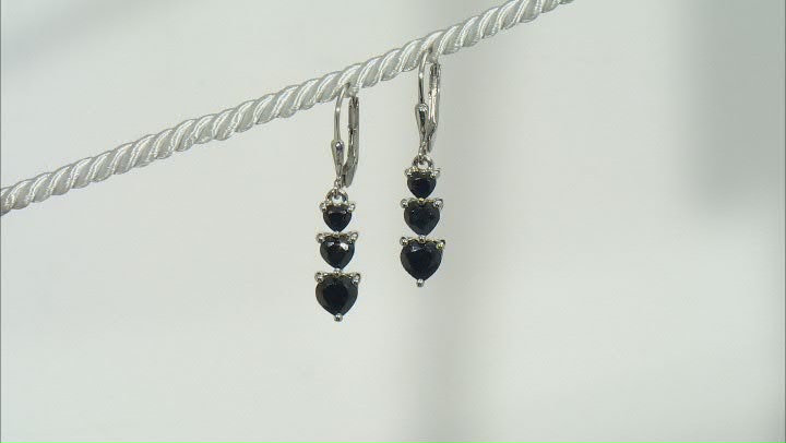 Black Spinel Rhodium Over Sterling Silver 3-Stone Earrings 2.97ctw Video Thumbnail