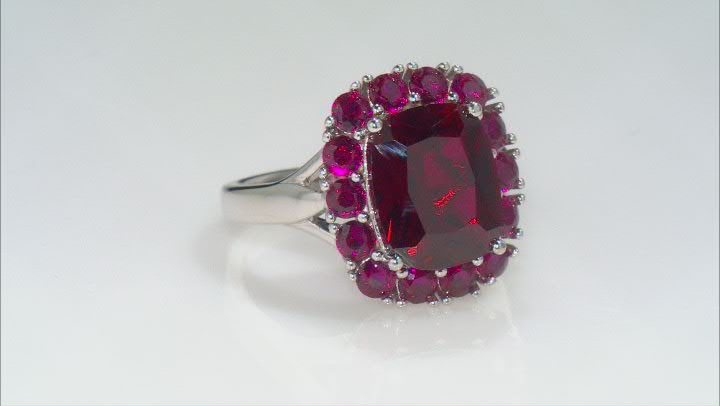 Red Lab Created Ruby Rhodium Over Sterling Silver Ring 6.32ctw