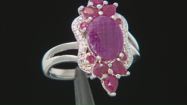 Red Ruby Rhodium Over Sterling Silver Ring 4.57ctw Video Thumbnail