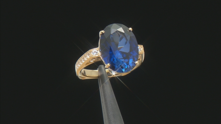 Blue Lab Created Sapphire 18k Yellow Gold Over Sterling Silver Ring 9.04ctw Video Thumbnail