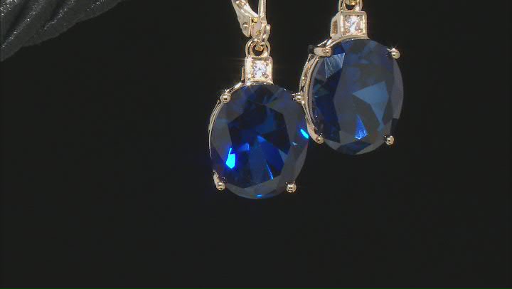 Blue Lab Created Sapphire 18k Yellow Gold Over Sterling Silver Earrings 11.25ctw Video Thumbnail
