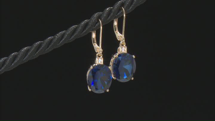 Blue Lab Created Sapphire 18k Yellow Gold Over Sterling Silver Earrings 11.25ctw Video Thumbnail