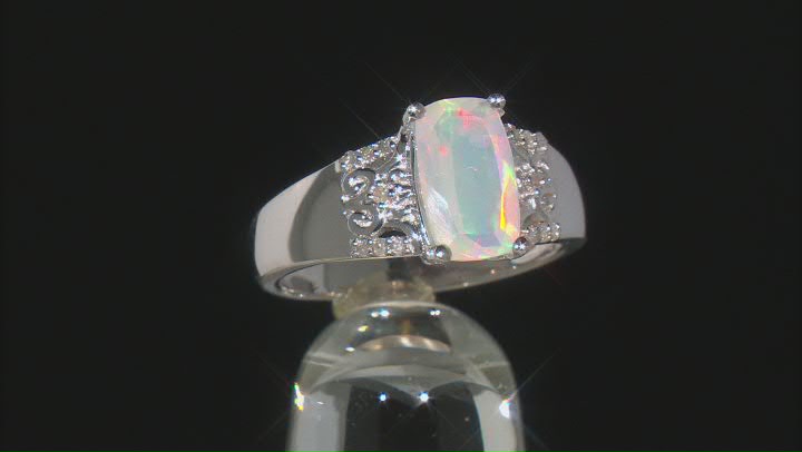 Multi-Color Ethiopian Opal Rhodium Over Sterling Silver Ring 1.22ctw Video Thumbnail