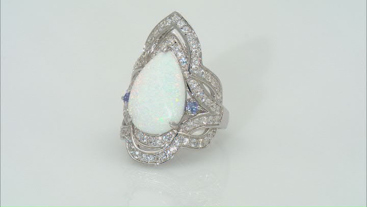 White Lab Created Opal Rhodium Over Sterling Silver Ring 1.83ctw Video Thumbnail