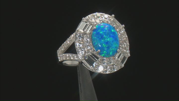Blue Lab Created Opal Rhodium Over Sterling Silver Ring 1.48ctw Video Thumbnail