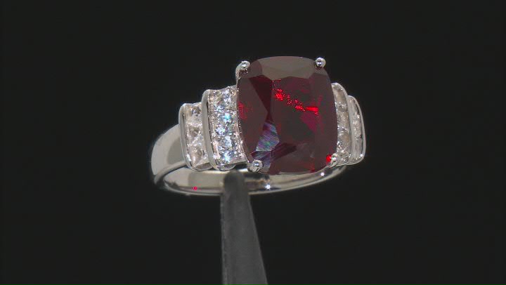 Red Lab Created Ruby Rhodium Over Sterling Silver Ring 6.18ctw Video Thumbnail