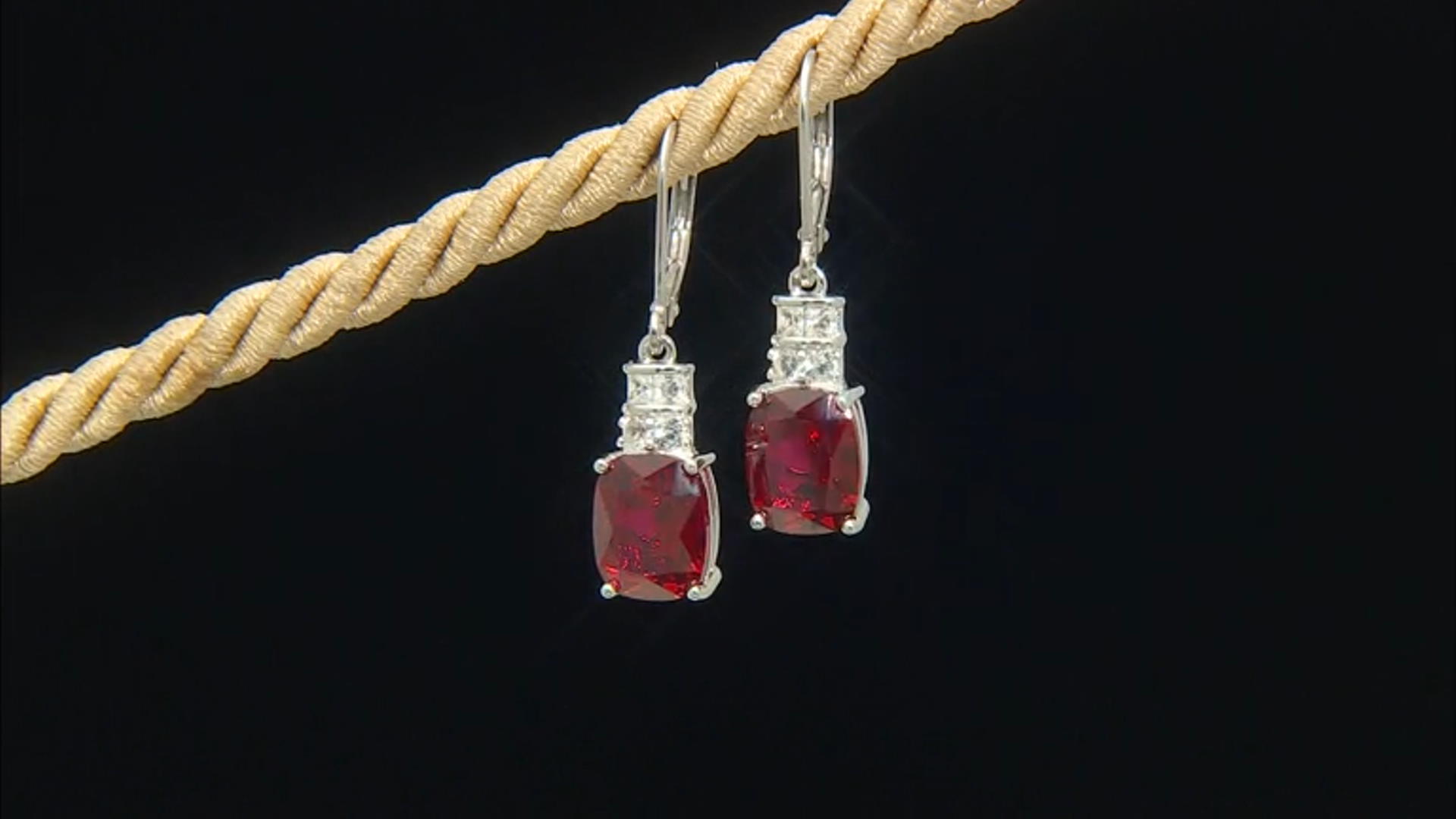 Red Lab Created Ruby Rhodium Over Sterling Silver Earrings 7.22ctw Video Thumbnail