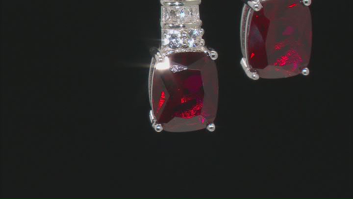 Red Lab Created Ruby Rhodium Over Sterling Silver Earrings 7.22ctw Video Thumbnail