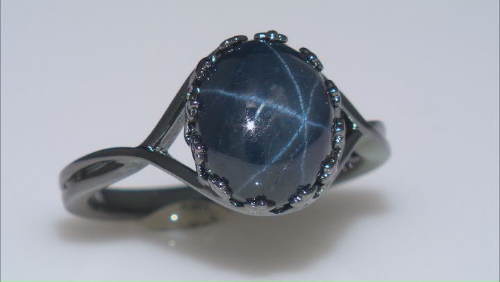 Blue Star Sapphire Black Rhodium Over Sterling Silver Solitaire Ring 4.83ct Video Thumbnail