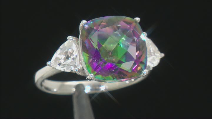 Multi-Color Quartz  Rhodium Over Sterling Silver 3-Stone Ring 6.89ctw Video Thumbnail
