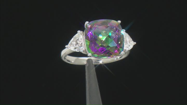 Multi-Color Quartz  Rhodium Over Sterling Silver 3-Stone Ring 6.89ctw Video Thumbnail