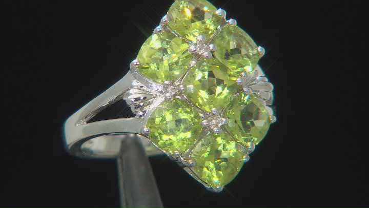 Green Peridot Rhodium Over Sterling Silver Ring 3.93ctw Video Thumbnail