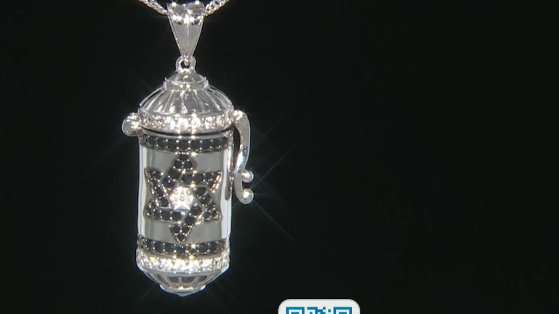 Black Spinel Rhodium Over Sterling Silver Star Of David Prayer Box Pendant With Chain 2.94ctw