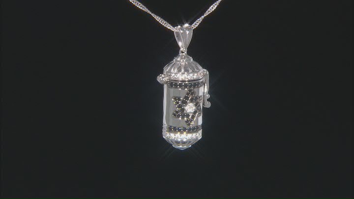 Black Spinel Rhodium Over Sterling Silver Star Of David Prayer Box Pendant With Chain 2.94ctw