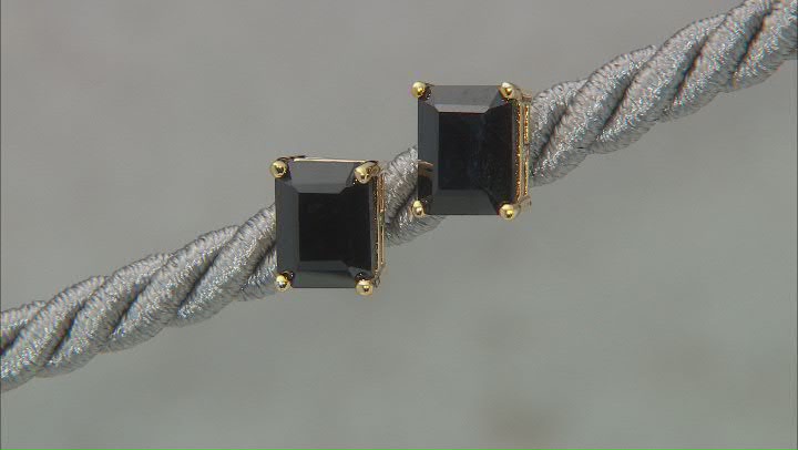 Black Spinel 18k Yellow Gold Over Sterling Silver Stud Earrings Video Thumbnail