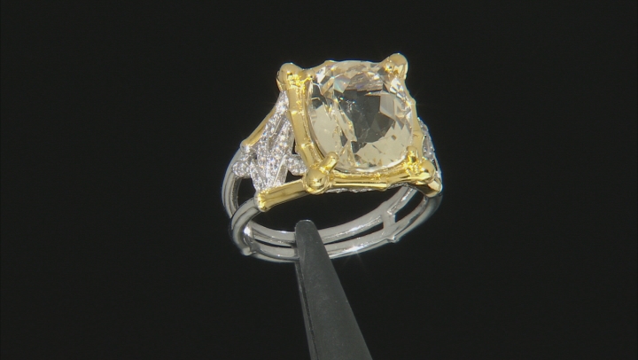 Yellow Labradorite Two-Tone Rhodium Over Sterling Silver Ring 5.32ctw Video Thumbnail