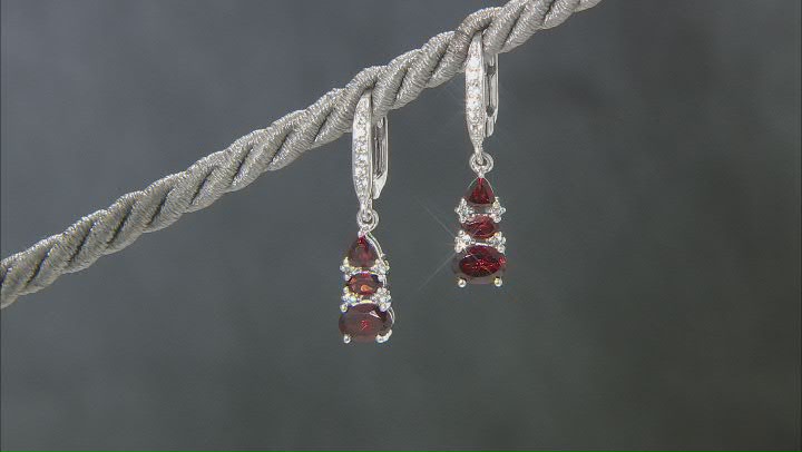 Red Garnet Rhodium Over Sterling Silver Dangle Earrings 3.30ctw Video Thumbnail