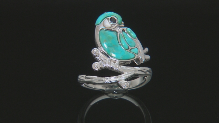 Blue Composite Turquoise Rhodium Over Sterling Silver Bird Ring .01ct Video Thumbnail
