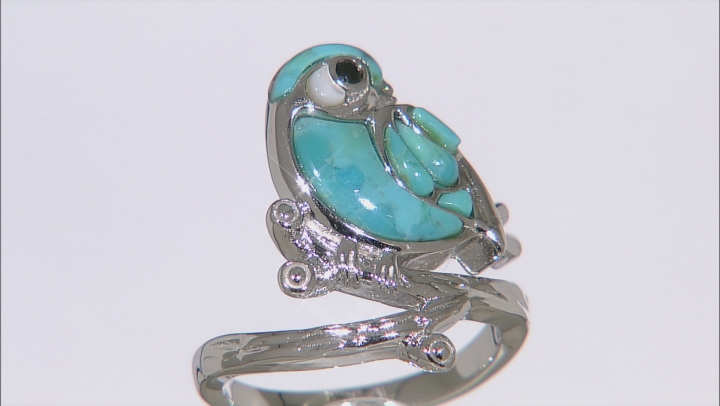 Blue Composite Turquoise Rhodium Over Sterling Silver Bird Ring .01ct Video Thumbnail