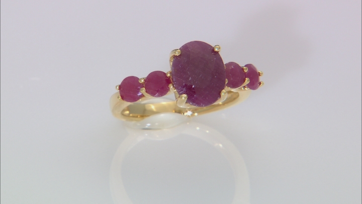 Red ruby 18k yellow gold over silver ring 4.58ctw Video Thumbnail