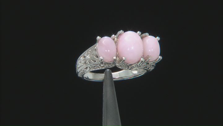 Pink Peruvian Opal Rhodium Over Sterling Silver Ring Video Thumbnail