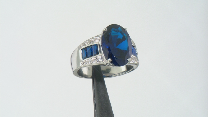 Blue Lab Created Spinel Rhodium Over Sterling Silver Ring 6.50ctw Video Thumbnail