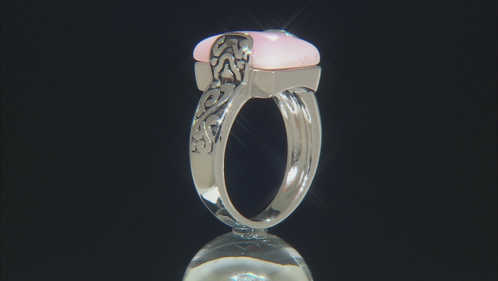 Pink Peruvian Opal Rhodium Over Sterling Silver Solitaire Ring