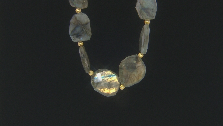 Labradorite Faceted Tumbled Graduated Bead Strand with Round Gold Tone Spacer Beads appx 15-16" Video Thumbnail