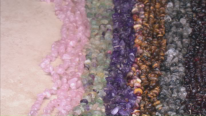 Multi-Gemstone Chip Strand Set of 15 Appx 32-34" in length Video Thumbnail