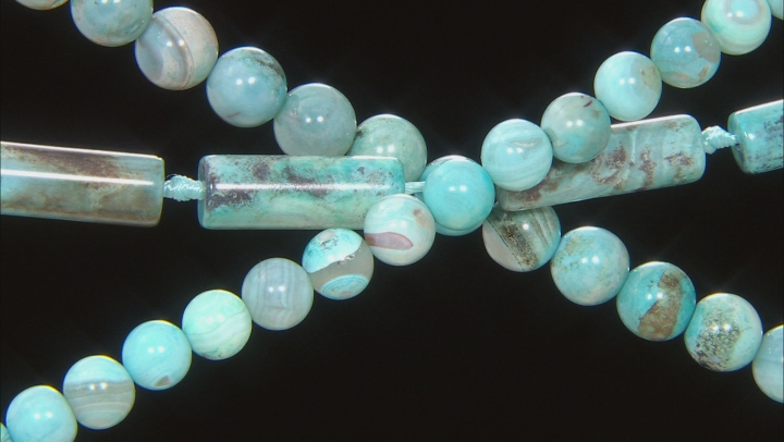 Blue Terra Agate Appx 10 & 12mm Round and Appx 10x30mm Tube Bead Strand Set of 3 Video Thumbnail