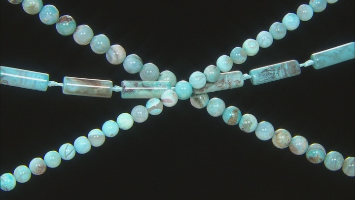 Blue Terra Agate Appx 10 & 12mm Round and Appx 10x30mm Tube Bead Strand Set of 3 Video Thumbnail