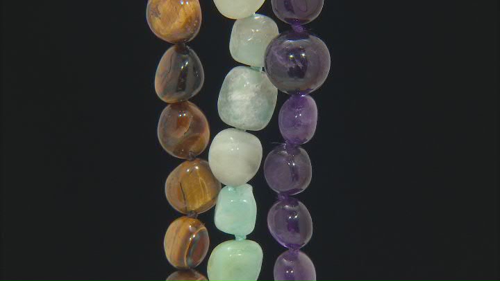 Assorted Gemstone Nugget Bead Strand Set of 3 in assorted sizes appx 15-16" Video Thumbnail