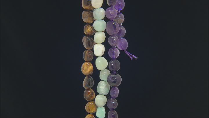 Assorted Gemstone Nugget Bead Strand Set of 3 in assorted sizes appx 15-16" Video Thumbnail
