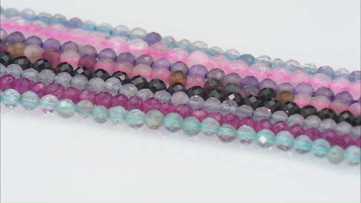Multi-Stone Faceted appx 1.5-2.25mm Round Bead Strand Set of 8 appx 15-16" Video Thumbnail