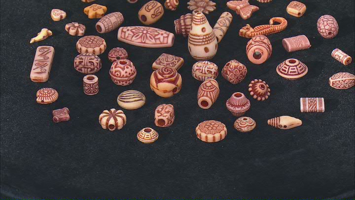 Acrylic Carved Bead Parcel in Assorted Shapes and Sizes in Neutral Colors Appx 1lb
