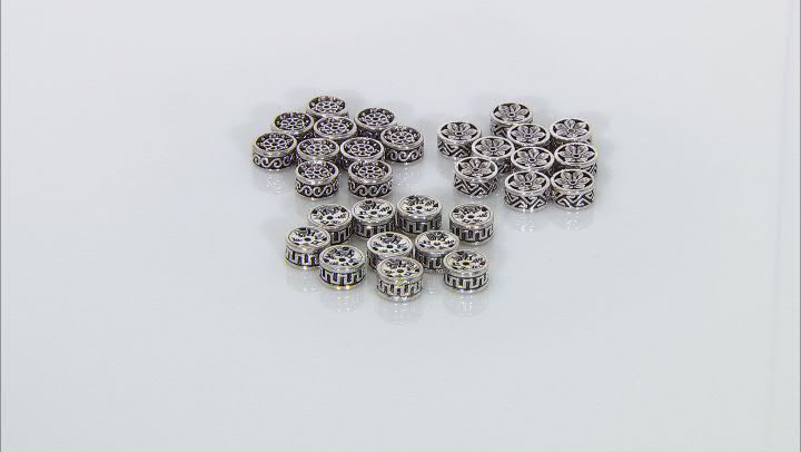 Metal Fancy Rondelle appx 12x6mm Spacer Beads in 3 Styles in Antique Silver Tone 30 Pieces Total Video Thumbnail