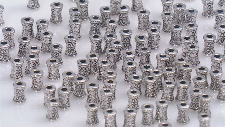 Indonesian Inspired Metal Spacer Tube appx 7.5x4.5mm Beads in Antique Silver Tone 300 Pieces Total Video Thumbnail