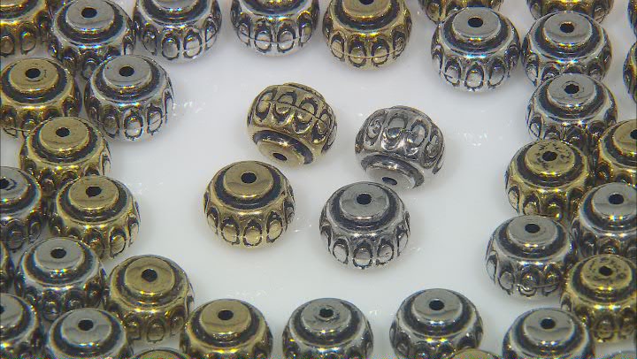 Electroplate Round Large Hole Spacer Bead in Antiqued Silver & Gold Tone 100 Pieces Total Video Thumbnail