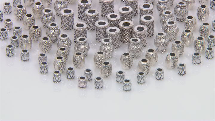 Textured Metal Large Hole Spacer Beads in 4 Styles in Antique Silver Tone 115 Pieces Total Video Thumbnail
