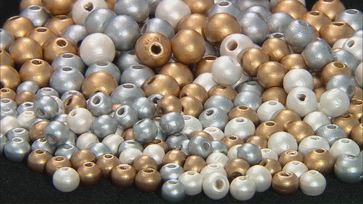 Wooden Gold Color, Silver Color & White Round appx 8-12mm Bead Parcel 360 Beads Total Video Thumbnail