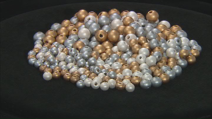 Wooden Gold Color, Silver Color & White Round appx 8-12mm Bead Parcel 360 Beads Total Video Thumbnail